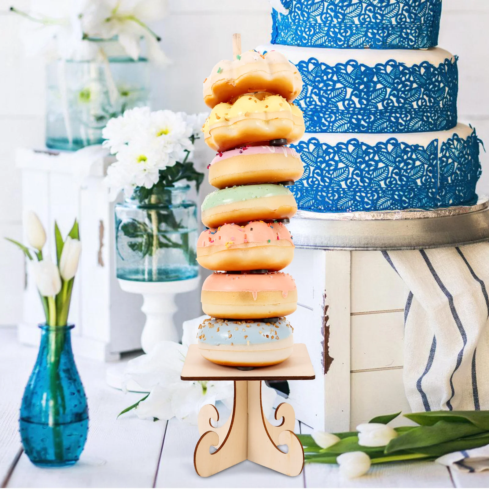 

Подставка для пончиков, 3 комплекта, деревянная стойка, держатель, бамбуковая палочка, устойчивая полка для пончиков, декоративная подставка для вечеринки, подставка для торта, хранение