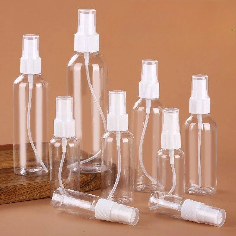 Botella de Spray Portátil de Plástico PET Transparente Recargable de 10ml 20ml 30ml 50ml, Envase Vacío para Perfume
