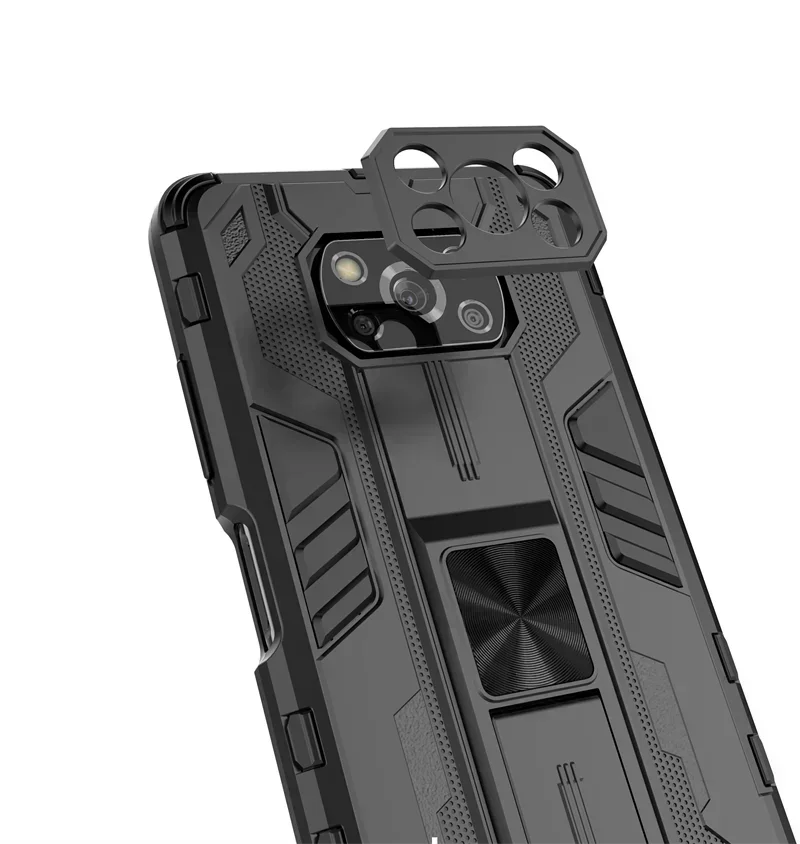 حافظة لهاتف Poco-X3 Pro بمسند مغناطيسي وعدسة كاميرا حماية لهاتف Xiaomi Poco X3 NFC Little X 3 PocoX3 غطاء خلفي