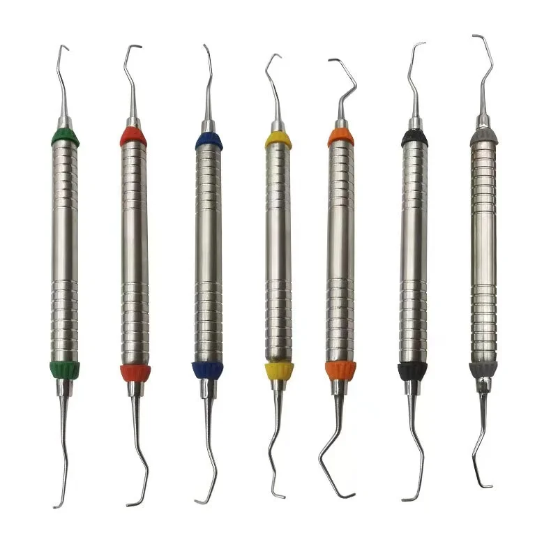 

7 шт., набор хирургических кюреток для чистки зубов, стоматология, пародонтальный изящный набор для скалера для костей, стоматологические инструменты для гигиены полости рта