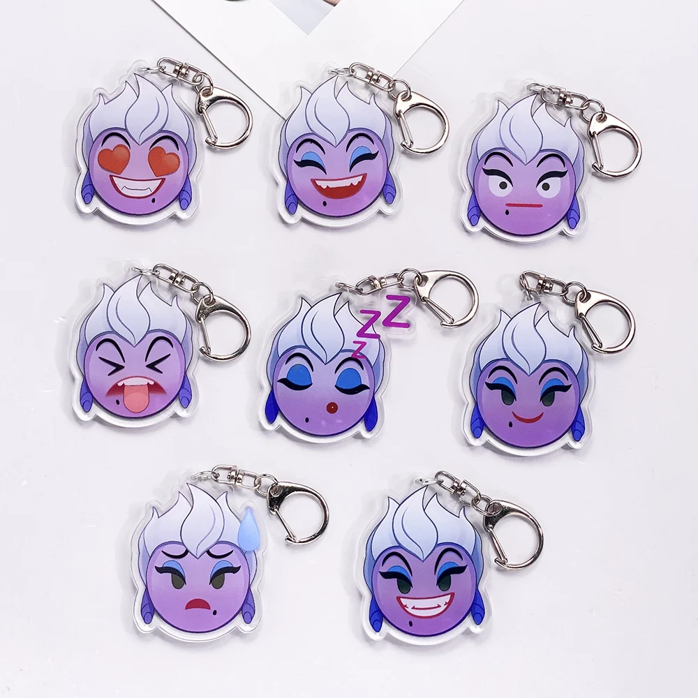 Llavero acrílico de Ursula, el villano de Disney, La Sirenita, accesorios para bolsos, colgante para mochila, llavero, regalos para amigos, 8 Uds.