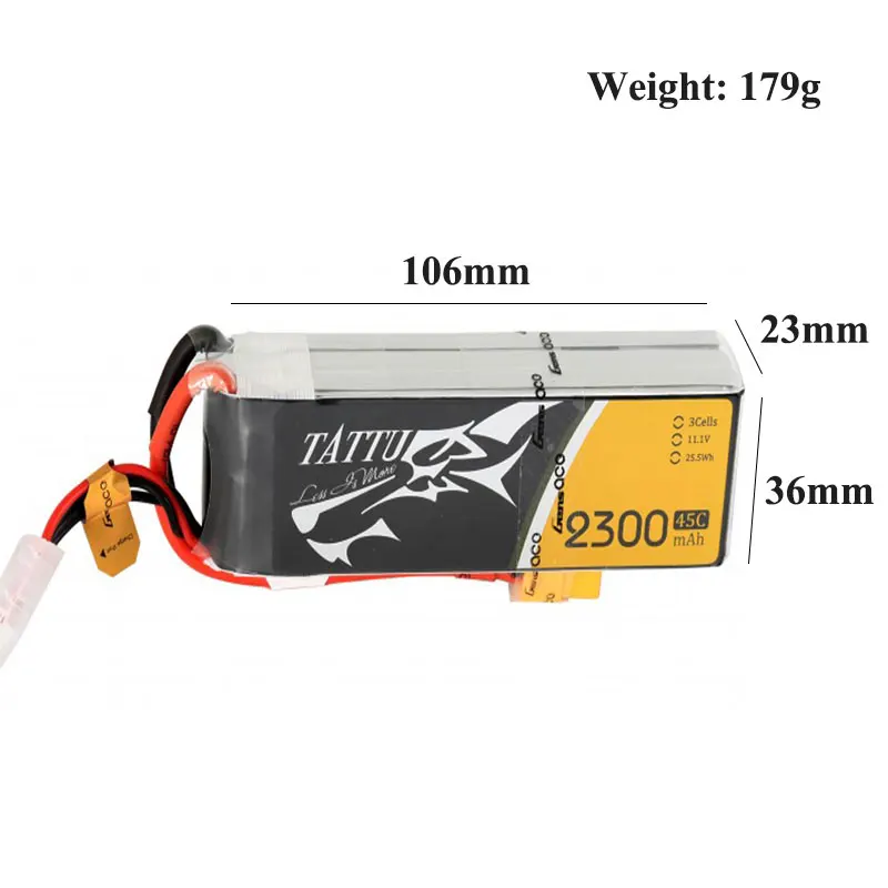 Tattu Lipo 배터리, FPV 프레임 RC 헬리콥터 비행기용 FPV 드론 전원, 2300mAh Lipo 3S 4S 11.1V 14.8V 45C XT60 플러그