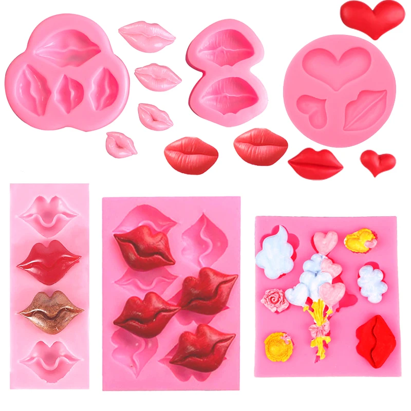 Lips Red Lip Flip Sugar Silicone Mold Cake Decoration DIY Handmade Valentine's Day Lip Print Chocolate Kitchen Baking Mold