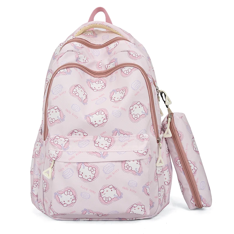 Hello Kitty Sanrio Series Backpack, Cartoon Anime Schoolbag Set, Large Capacity Backpack, Kids Girl Travel Commute Knapsack