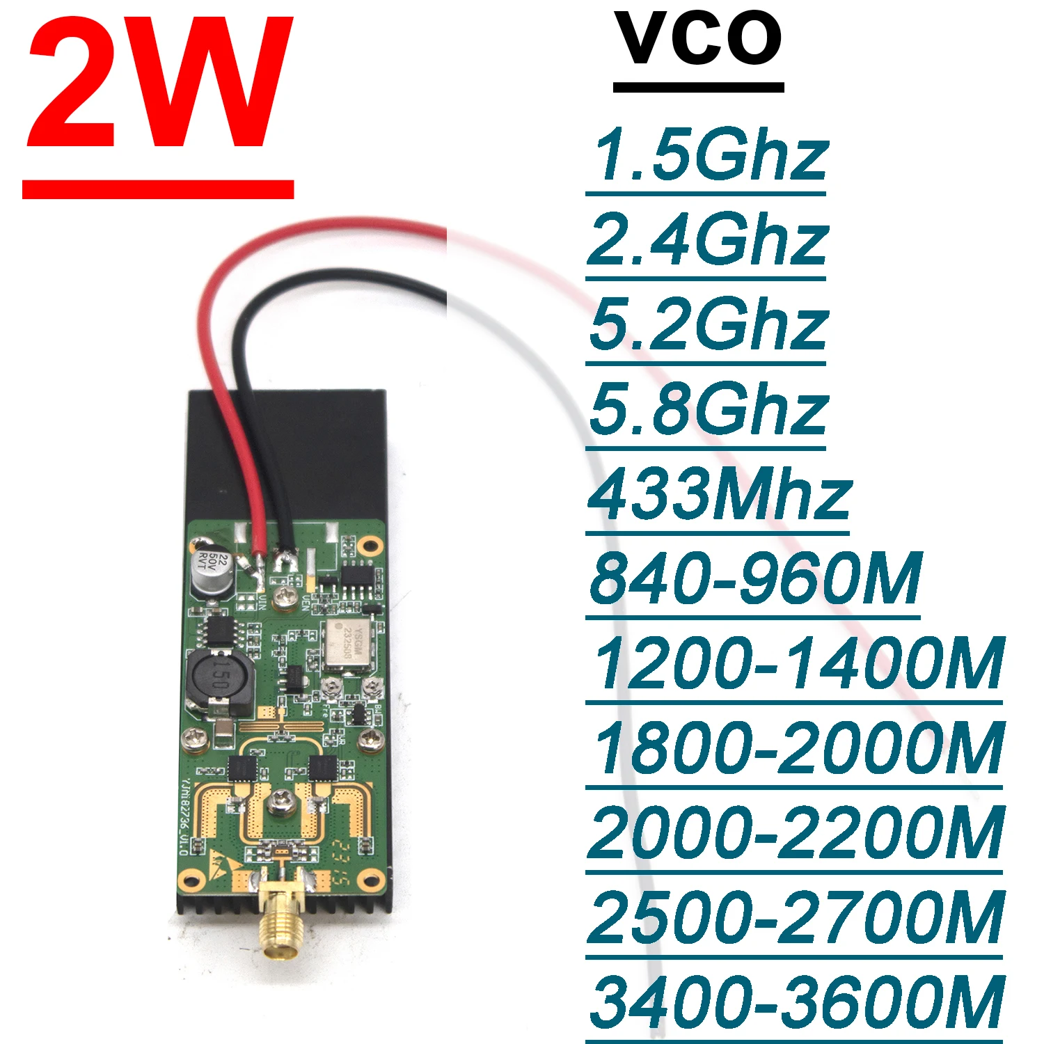 

433M~5.8G 2W VCO Source Generator RF Power Amplifier 700-800M 915M 1.2G 1.5G 2.4G WIFI BT LORA Helium Miner Drone Walkie-talkie