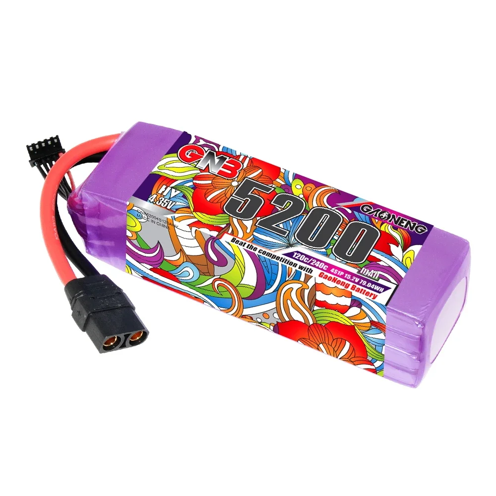 بطارية ليثيوم GAONENG GNB LiHV 4S 15.2V 5200mAh 120C مع موصل XT90، مناسبة لطائرات بدون طيار FPV وكوادكوبتر.