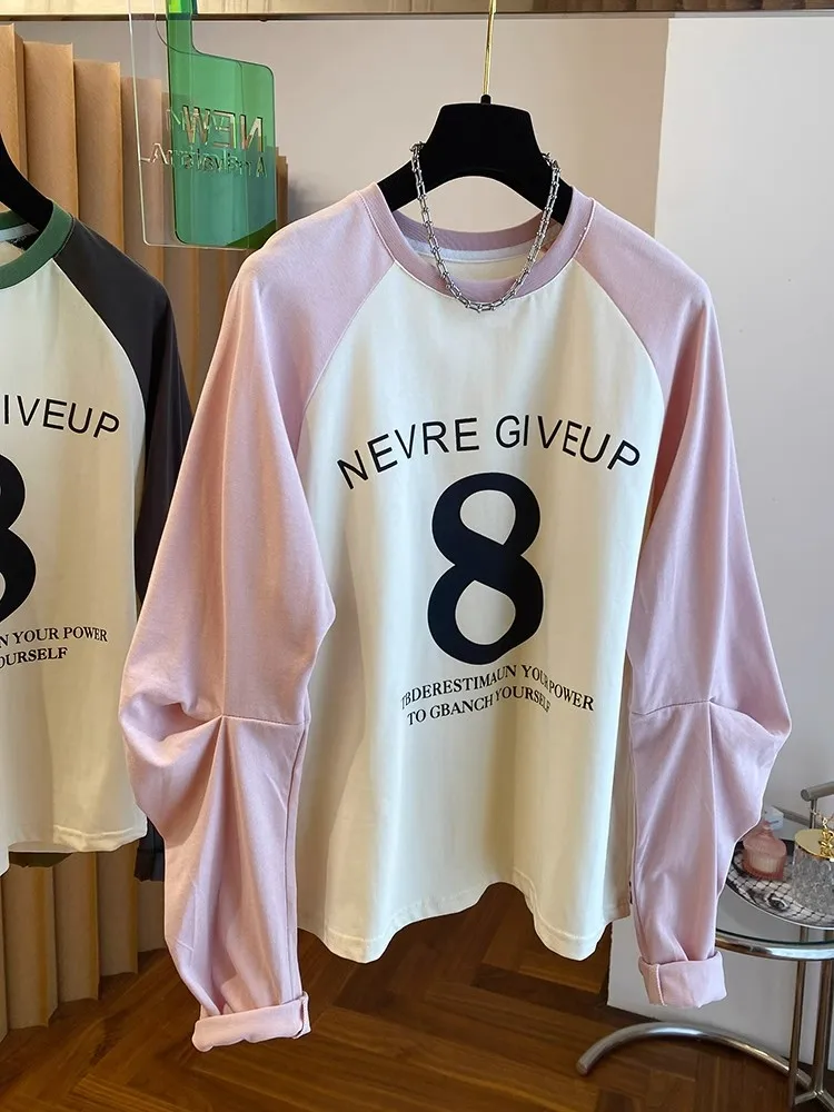 

Женская тонкая толстовка свободного кроя с длинным рукавом для ранней осени, повседневный стиль, модный топ с круглым вырезом