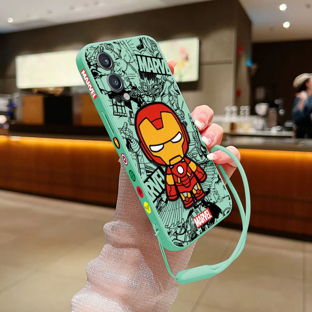 Marvel Ironman Captain America Phone Case for Oneplus Nord 3 2 9R 9 8T 8 7 7T Pro 6 5G Liquid Silicone Cover with Hand Strap