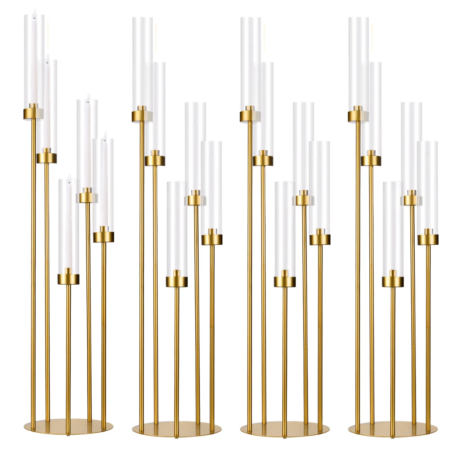 4PCS Floor Candelabra 39.4'' Gold Tall 5 Arm Candle Holder with Acrylic Lampshade for Wedding Table Birthday Party Home Decor