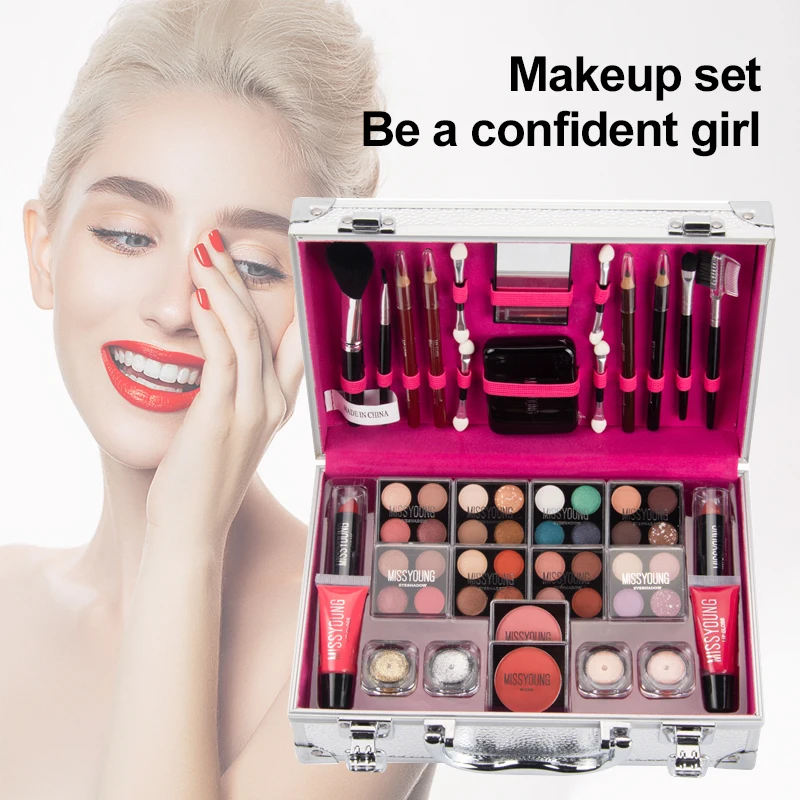 All In One Professional Full Makeup Set Box Large Capacity Makeup Suitcases Including Eyeshadow Lipstick Highlight Comestic Kits