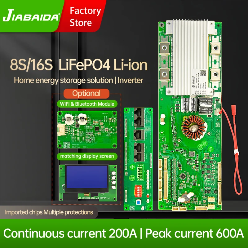 Jiabaida UP16S015 ESS Home Energy Storage Smart BMS 8S 24V 16S 48V 100A 150A 200A with 485 CAN