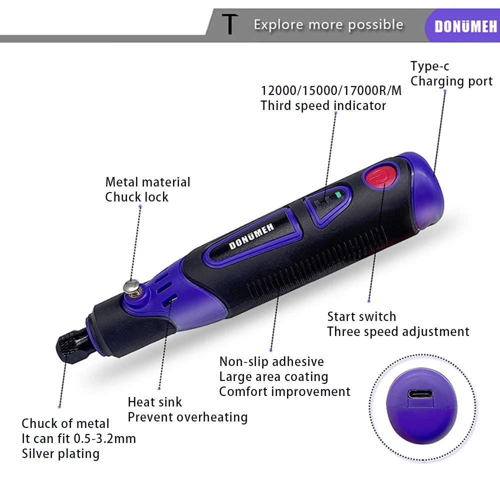 Mini Electric Drill Multifunctional Grinder 3-Speed USB Power Tool with Engraving Pen and Accessories Set Home DIY Rotary Tool