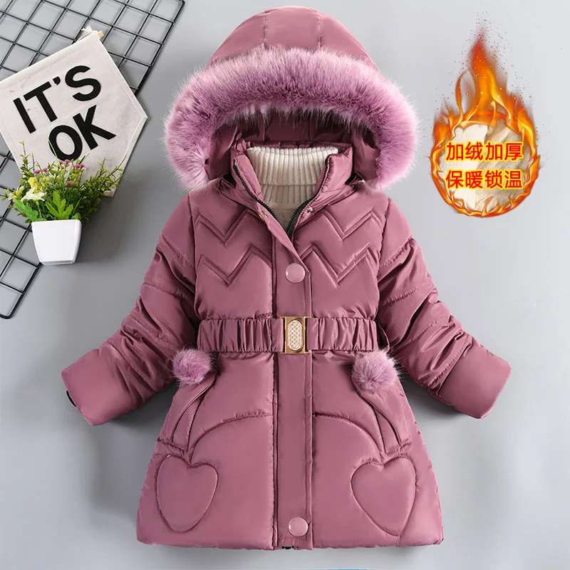 Girls' cotton-padded clothes medium and long piled and thickened foreign style baby fashion down cotton-padded jacket for winter