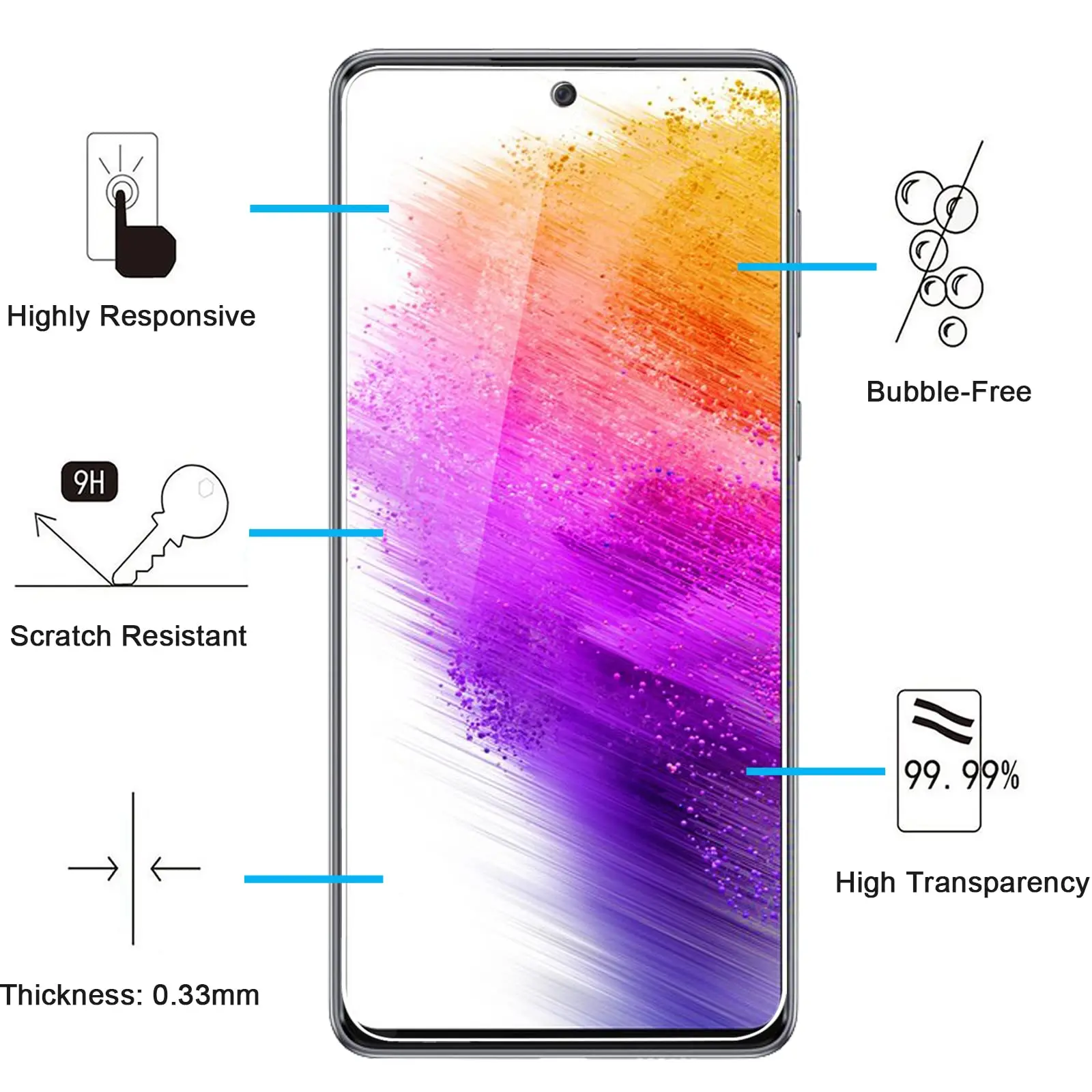 Screen Protector For Samsung Galaxy A73 Tempered Glass SELECTION 9H HD High Aluminum Clear Transparent Case Friendly