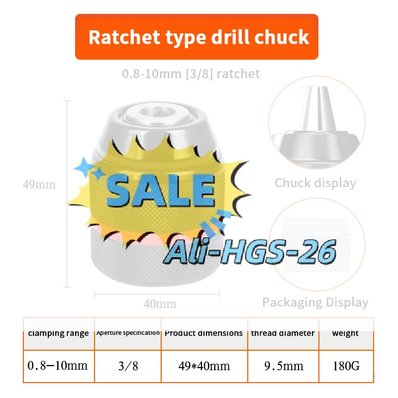 

Keyless Self-Locking Ratchet Chuck - 10/13mm Quick-Change Drill Adapter for Bits, Taps & Sockets