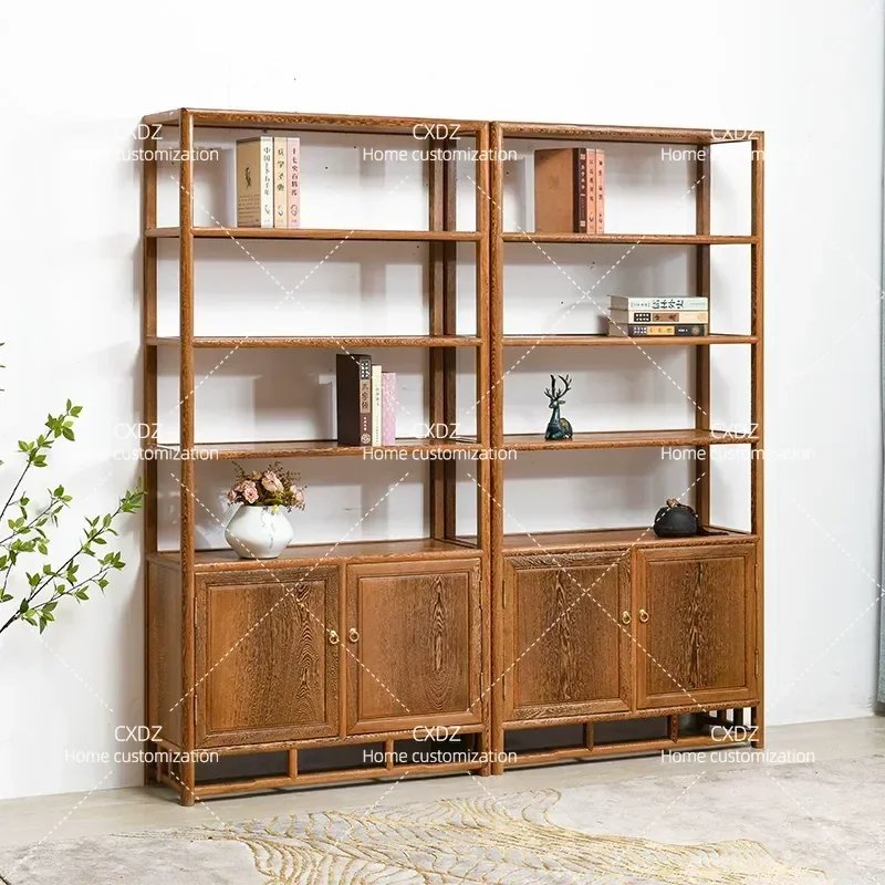 All Solid Wood Bookshelf Multi Layer Storage Rack Simple Display Shelf Chinese Style Bogu Partition Organizer for Home Office