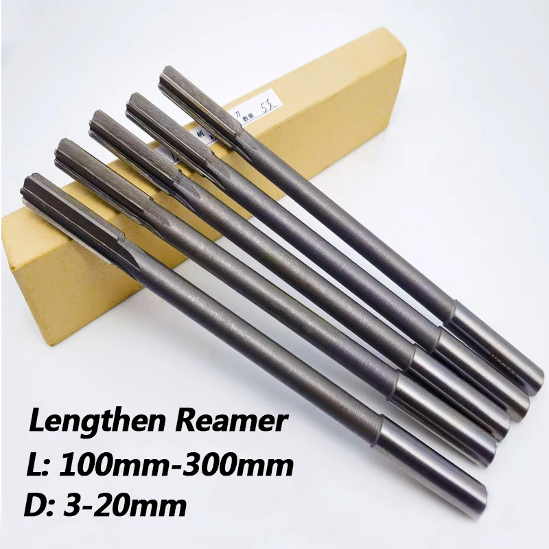 1Pc Lengthen Reamer 100-300mm HSS High Speed Steel H7 Straight Shank Machine Chucking Reamer for Metal Steel Aluminum Hole Drill