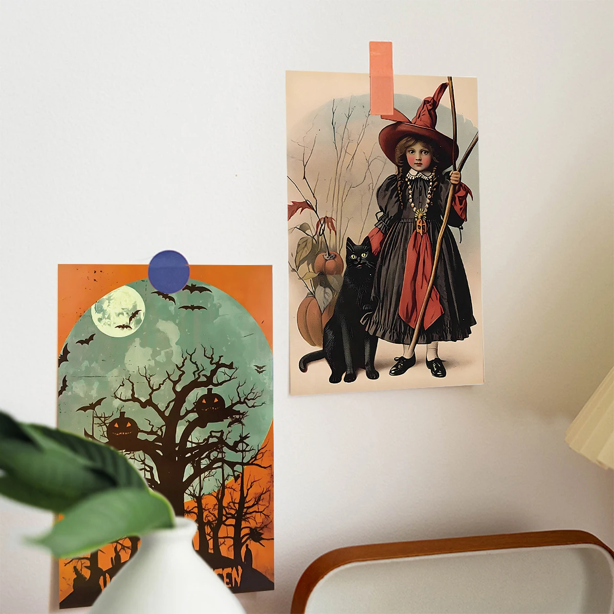10 stücke Vintage Halloween Grußkarten Halloween Dekoration Postkarte mit schwarzer Katze, Kürbis, Wanda uf kleber Notiz karten Wohnkultur – Detail 9