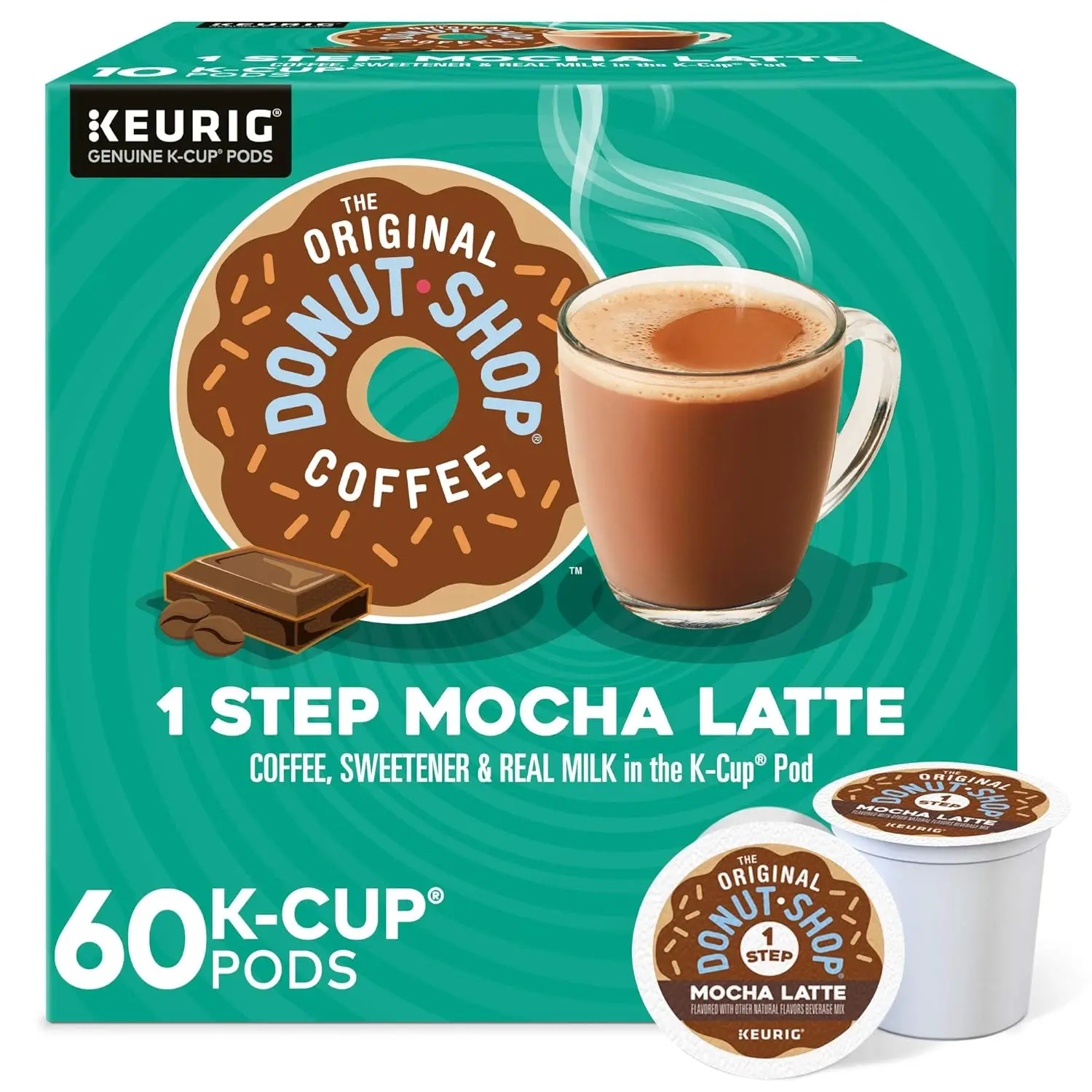 One-Step Mocha Latte K-Cup Pods, Flavored Coffee with Real Dairy, 60 Count (6 Packs of 10)