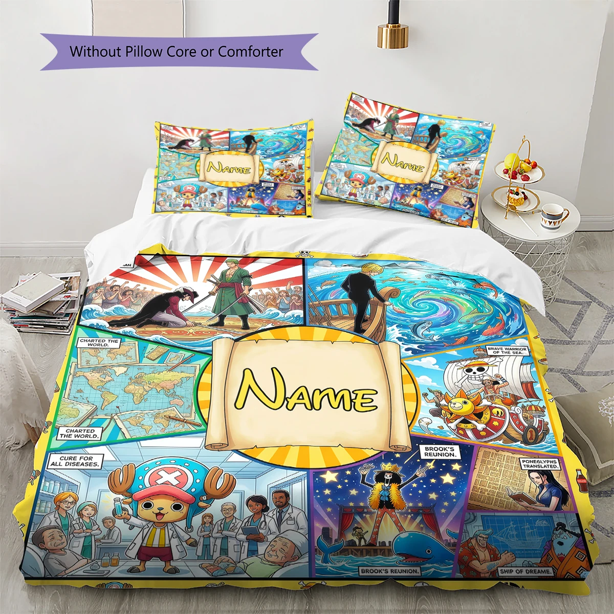 Custom Name One Piece Puzzle  Duvet Cover, Comfortable, (1 Duvet+2 Pillowcases No Core), Sizes -HE84