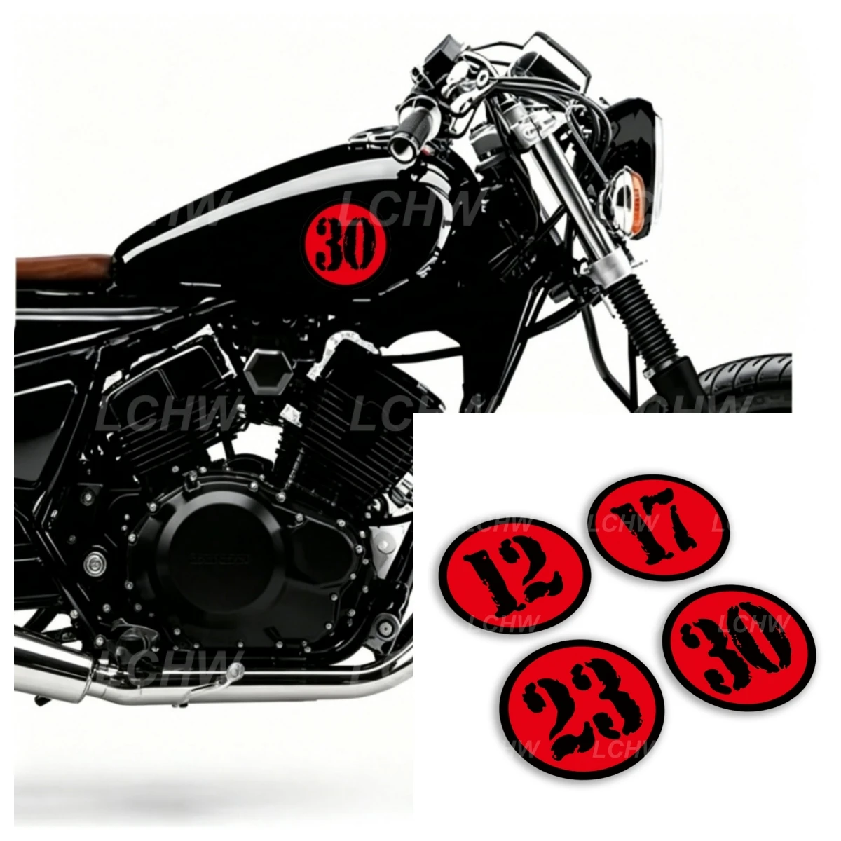 Round Shape Racing Number Red Motorbike Stickers Car Styling Fuel Tank Fairing Helmet Windshidld Decal