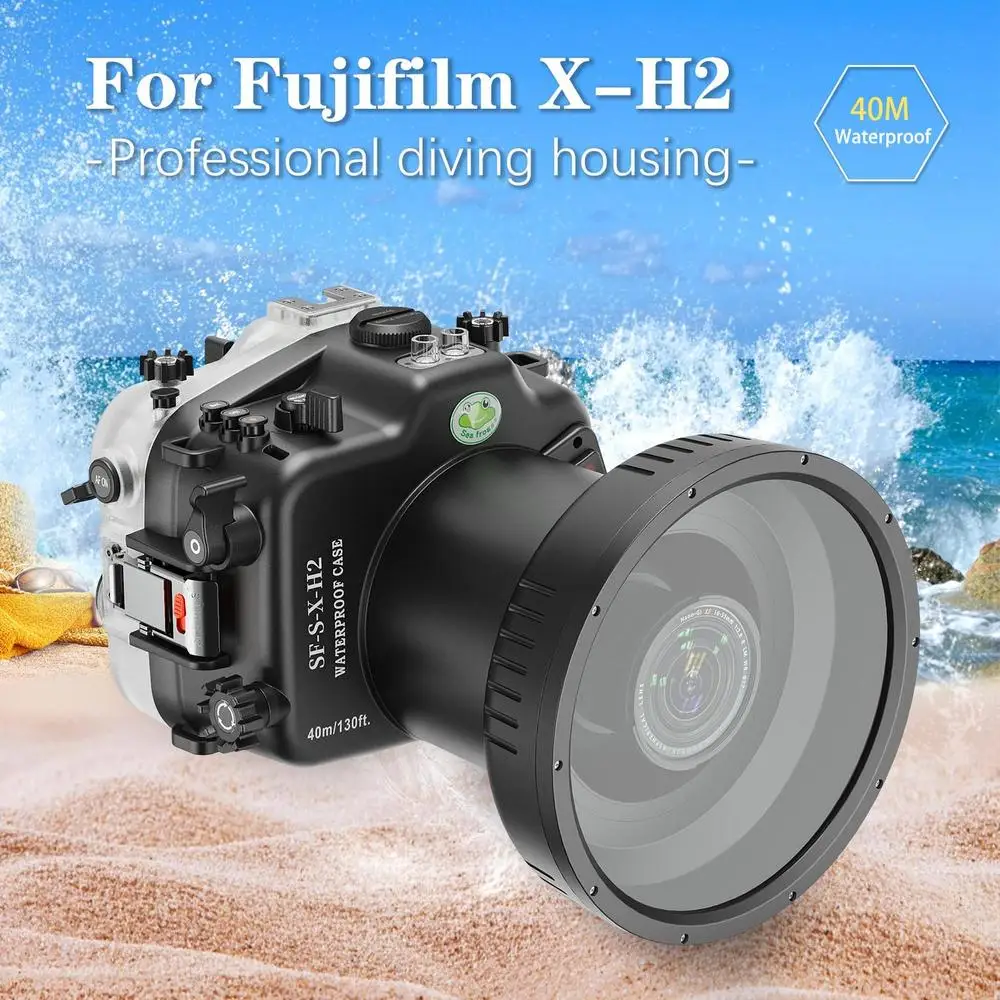 SeaFrogs SF-S-X-H2 40M/130FT Professional Diving Underwater Housing Scuba Waterproof case with Flat Port PL100 for Fujifilm XH2