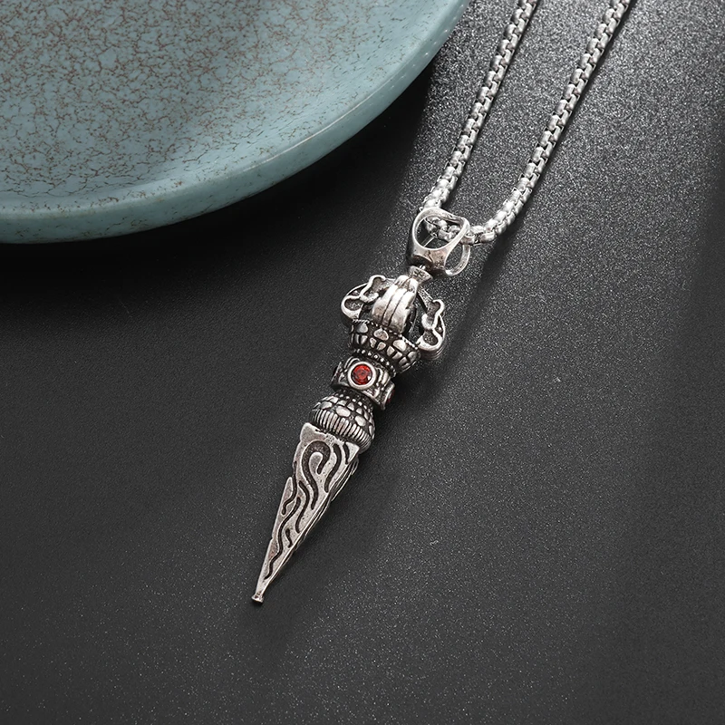 Fashionable and Creative Buddhist Diamond Red Zircon Necklace for Men, Personality Charm Amulet, Jewelry Gift for Women