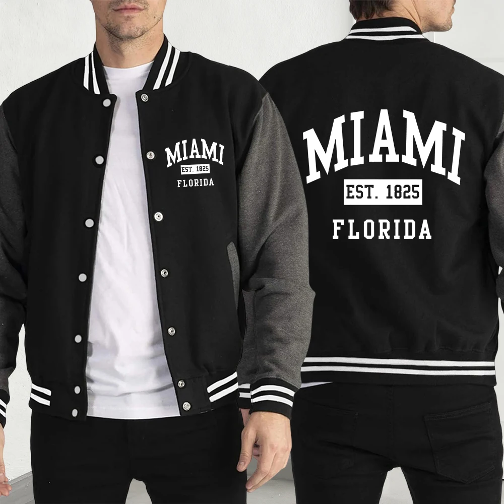 Miami Est 1825 Florida Abbigliamento Uomo Autunno Streetwear American Vintage Top Fashion Comics Giacche Maglia da baseball casual unisex
