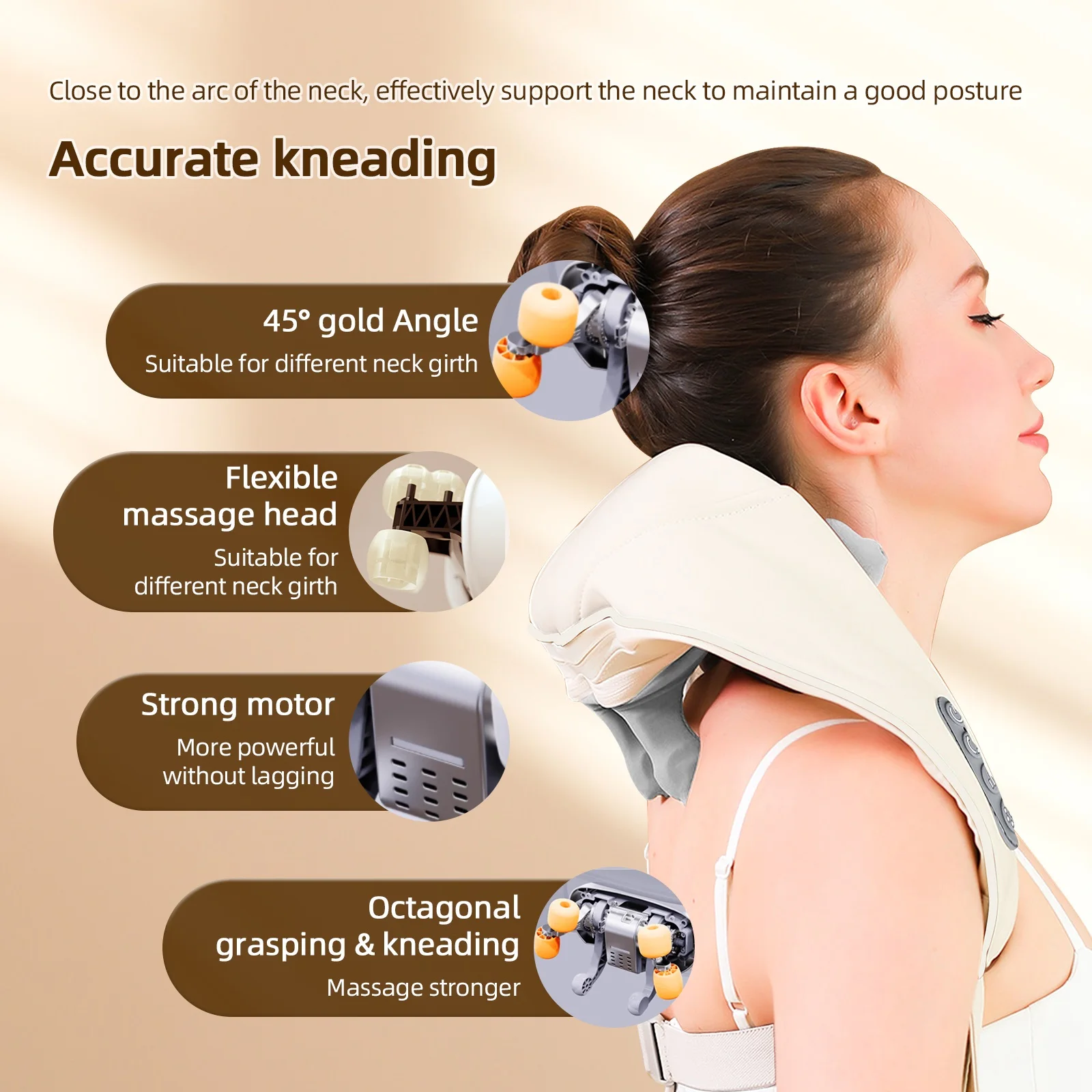 Foreverlily 26W Brushless Motor Neck And Shoulder Massager Wireless Shoulder And Back Kneading Massage Shawl Neck masajeador