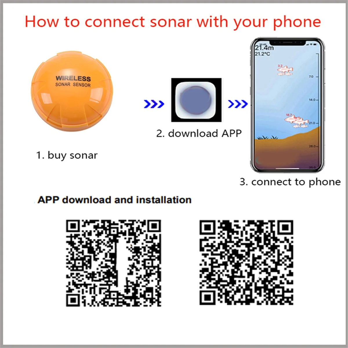 BABQ Wireless Bluetooth Smart Sonar Fish Finder 36m/118ft Fish Finder Portable Outdoor Fishing Equipment for IOS Android