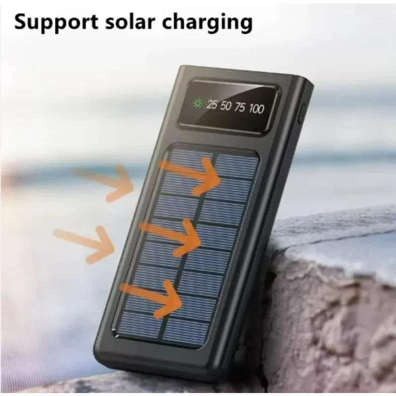 Built-in Cables Solar Power Bank 20000/30000mAh with Lightweight and Large Capacity Universal Power Supply for Mobile Phones