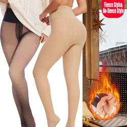 Winter Women Sexy Pantyhose High Waist Thermal Fleece Tights Translucent Fake Stockings Warm Legging Soft Shaping Sock Pants