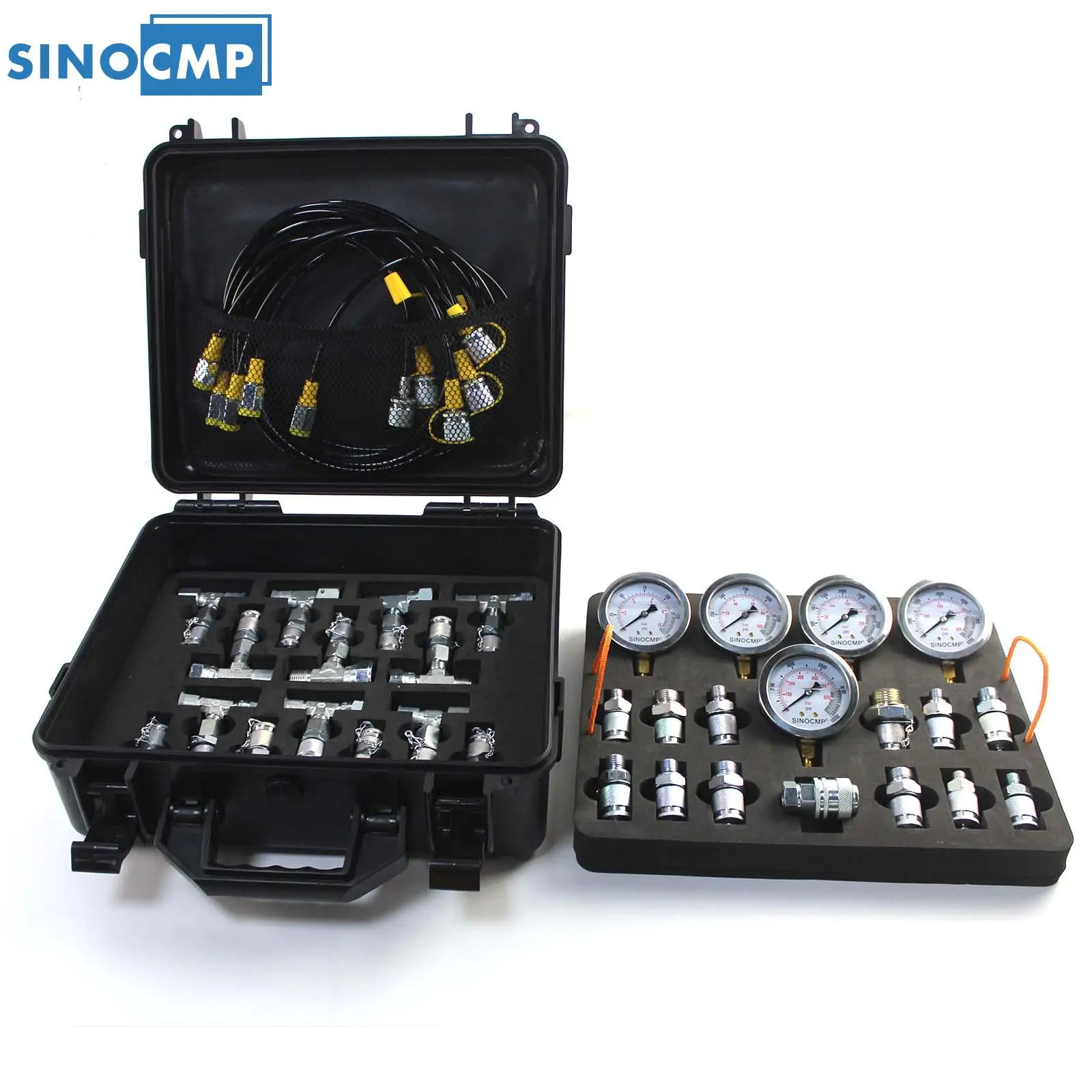 Hydraulic Pressure Test Kit With 5 Gauges 13 Couplings 14 Tee Connectors Pressure Gauge Kit For CAT CASE John Deere Excavator