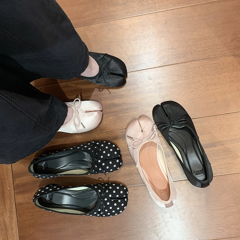 New Brand Women Low Heel Soft Ballet Shoes Slip on Loafers Soft Moccasins Tabi Ninja Casual Shoes Mujer Shoes Bow Knot Mujer