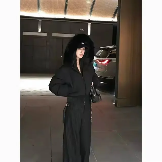 Simple Solid Short Parka Coat Fashion Winter Clothes Zipper Hooded Fur Collar Cotton Padded Coat Women Jacket Street 3