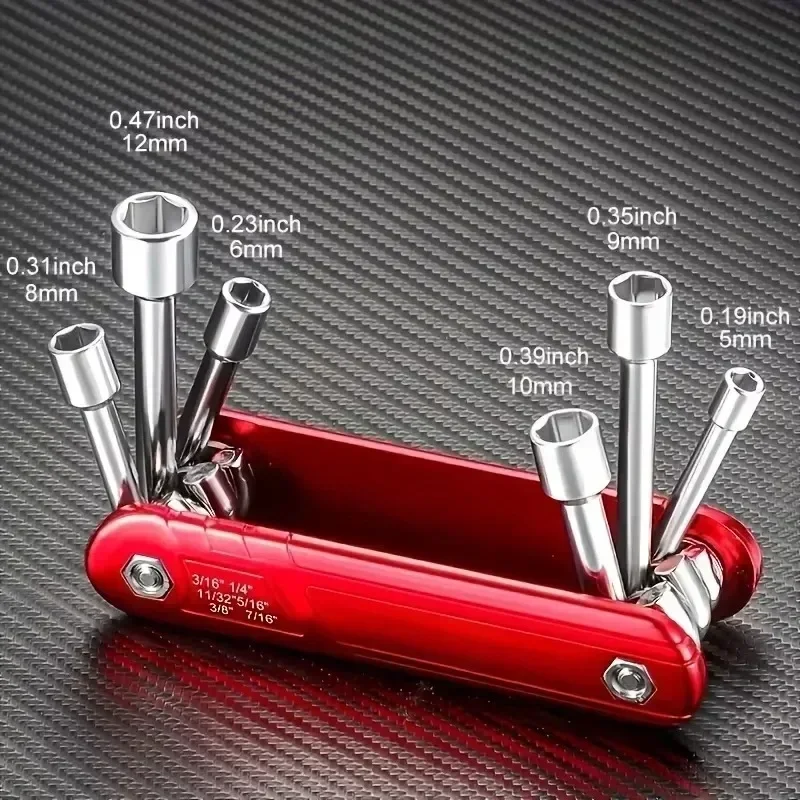 6 in 1 Folding Socket Wrench Set Nut Driver Portable Allen Screwdrivers Hexagonal Screw Key Multifunction Household Hand Tools