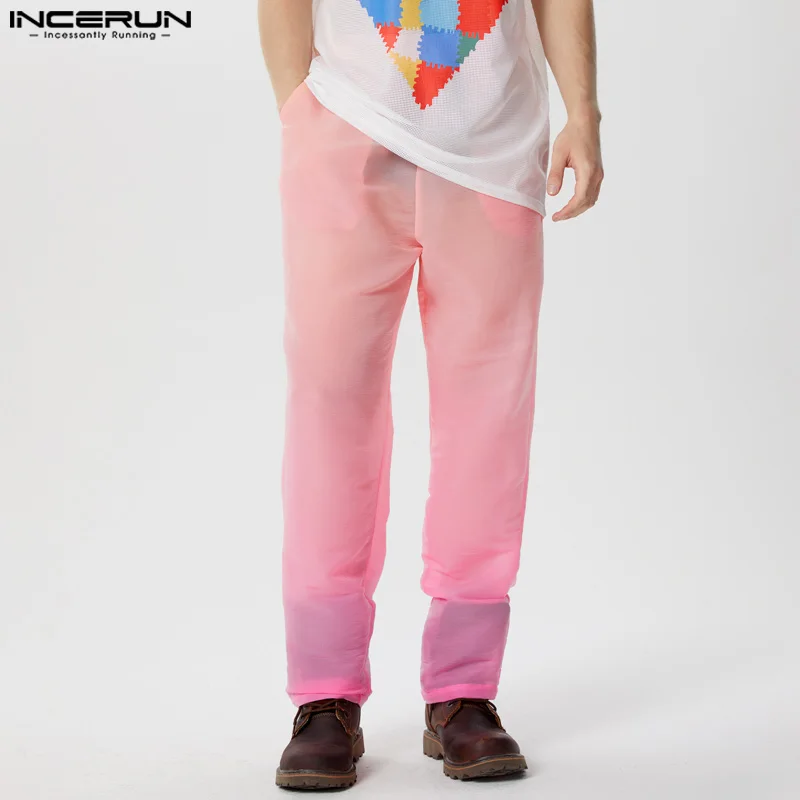 

INCERUN 2024 American Style Trousers Fashion Men Tie Dyeing Perspective Long Pant Male Sexy Casual Hot Sale Thin Pantalons S-5XL