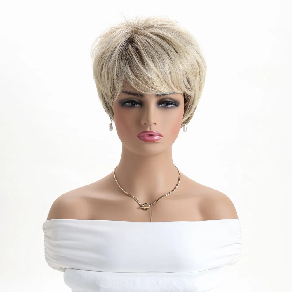 شعر مستعار اصطناعي قصير أشقر مستقيم بوب هيربيسي ذو مظهر طبيعي للنساء أزياء الحفلات التنكرية للاستخدام اليومي #5