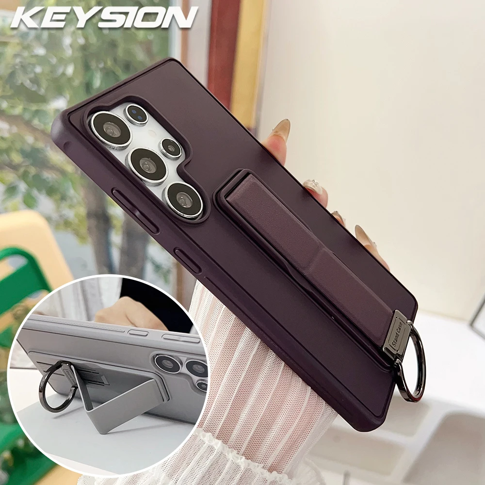 KEYSION Shockproof Case for Samsung S25 Ultra 5G S25+ Soft Silicone+PC Folding Stand Phone Back Cover for Galaxy S23 S24 Ultra