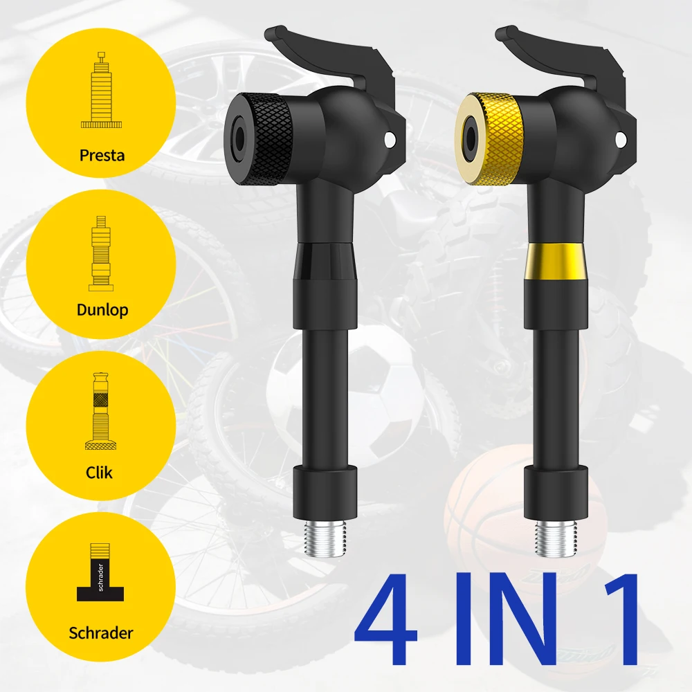 Adaptador Universal para Bomba de Bicicleta, 4 en 1, Compatible con Válvulas Clik/Schrader/Presta/Dunlop, Convertidor para Bomba de Aire