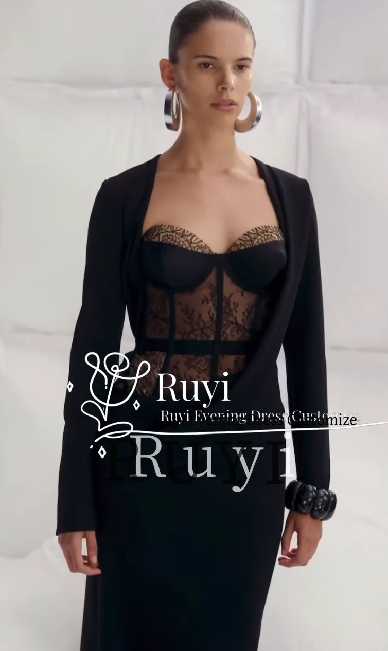 تخصيص الحبيب خط العنق الدانتيل انظر من خلال فساتين السهرة حورية البحر طويلة الأكمام أنيقة فستان الحفلة الراقصة للمناسبات الخاصة