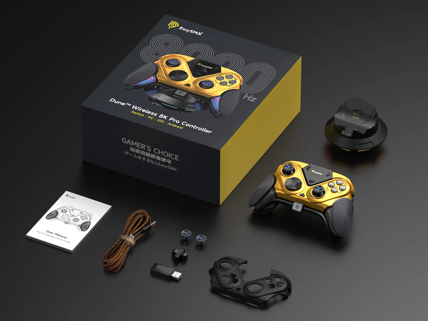 EasySMX D15 3-Modus-Spielcontroller, Gamepad mit TMR-Joystick, RGB-Ladestation für Nintendo Switch, PC, Android, iOS – Detail 16