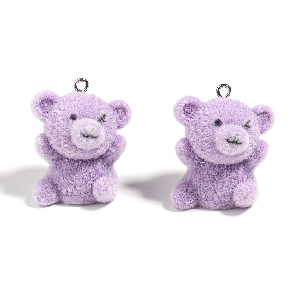 20Pcs 3D Cute Flocking Bear Charms Cartoon Animal Plush Doll Resin Pendant Phone Keychain Necklace Earring Bag DlY Jewelry Make