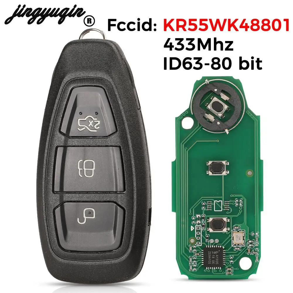 

jingyuqin KR55WK48801 Smart Remote Car Key 433/434Mhz 4D63 Chip For Ford Focus C-Max Intelligent Keyless Fob 3 Buttons