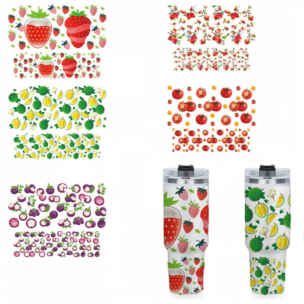 

УФ-обертывания для чашек DTF, 5 листов УФ-оберток для чашек DTF на 16 унций, наклейки на стеклянные чашки, принадлежности для рукоделия из дерева (фрукты)