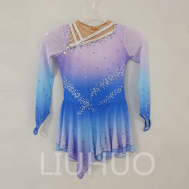 LIUHUO Professional Customized Figure Skating Performance Dress Blue Color for Woman and Girls