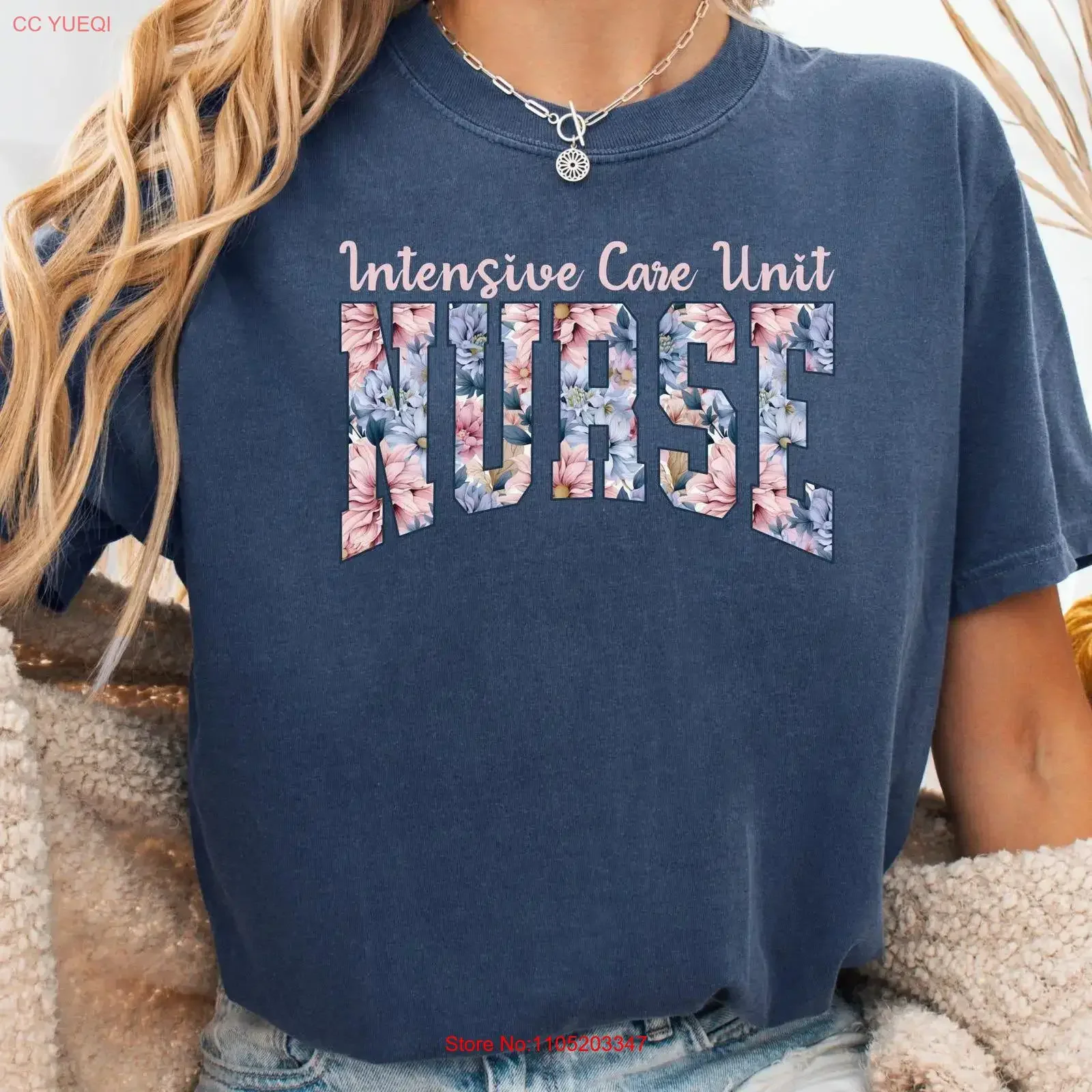 وحدة الرعاية المكثفة ممرضة الأزهار تي شيرت ICU RN أسبوع التقدير المسجل أفضل s خمر غسلها مريحة قليلا للجنسين #1
