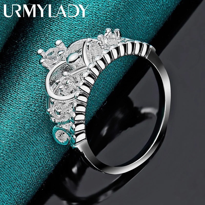 URMYLADY 925 Sterling Silver Crown Zircon 7-10# Ring For Women Wedding Charm Engagement Fashion Jewelry