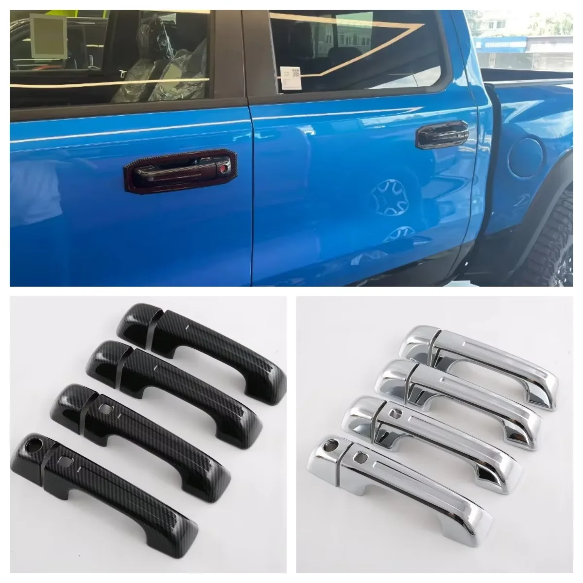 For Dodge RAM 1500 TRX T-REX 2023 Exterior Accessories Car Door Handle Catch Protection Cap Cover Trim Carbon Fiber Look