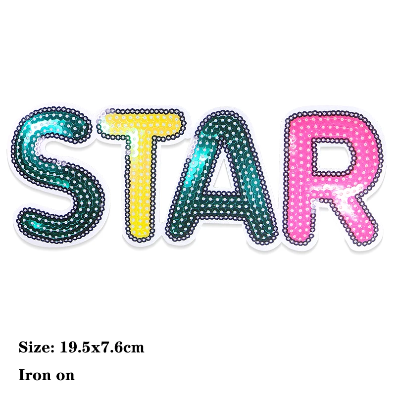 Shiny Happy Fashion Baby Sequin Letter Icon Embroidered Applique Sew on Patch For Clothing DIY Iron on Patches on the stickers